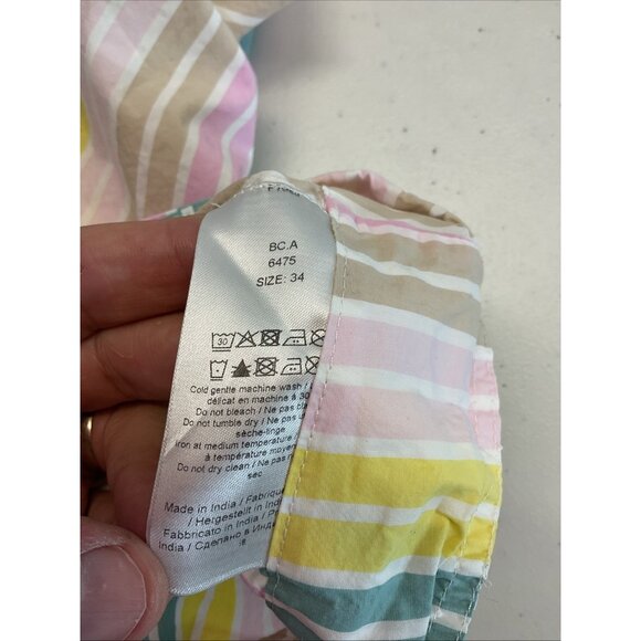 Ganni poplin Square Neck Puff Sleeve Blouse Top Size 34 US MED pink striped - Picture 4 of 8